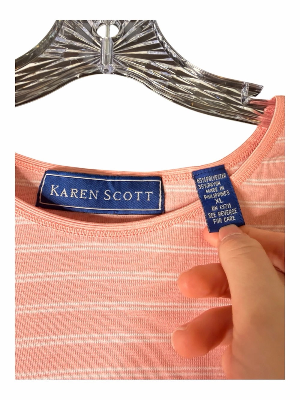Karen Scott Pink w/White Striped Short Sleeve Top Size XL - Picture 3 of 5